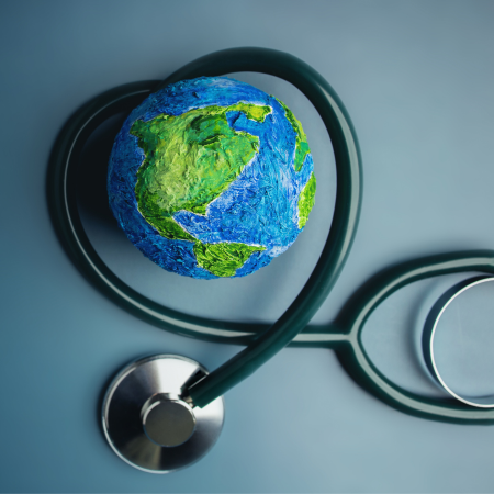 A stethoscope wrapped around planet Earth